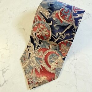 Vtg Mallory Church London Men's Neck Tie Silk Baroque Floral Scrolling Design 4"